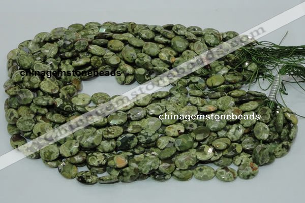 CPS89 15.5 inches 10*14mm faceted oval green peacock stone beads