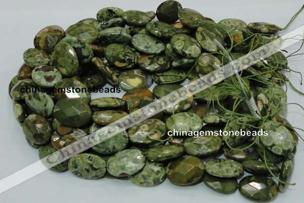 CPS92 15.5 inches 18*25mm faceted oval green peacock stone beads