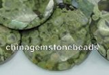 CPS93 15.5 inches 30mm faceted flat round green peacock stone beads