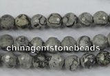 CPT112 15.5 inches 8mm faceted round grey picture jasper beads