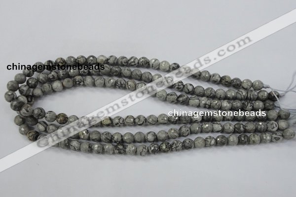 CPT112 15.5 inches 8mm faceted round grey picture jasper beads