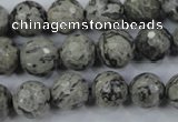 CPT114 15.5 inches 12mm faceted round grey picture jasper beads