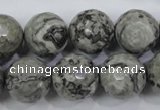 CPT116 15.5 inches 16mm faceted round grey picture jasper beads