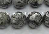 CPT117 15.5 inches 18mm faceted round grey picture jasper beads