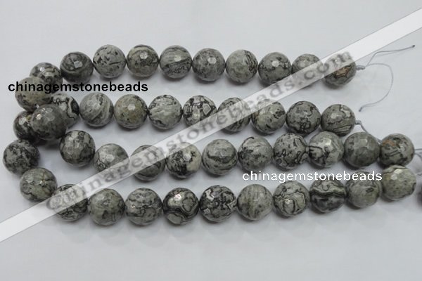 CPT117 15.5 inches 18mm faceted round grey picture jasper beads