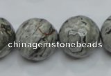 CPT118 15.5 inches 20mm faceted round grey picture jasper beads