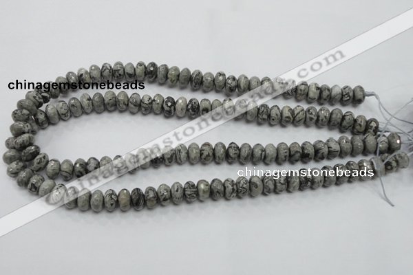 CPT120 15.5 inches 6*10mm faceted rondelle grey picture jasper beads