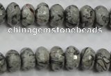 CPT121 15.5 inches 7*12mm faceted rondelle grey picture jasper beads