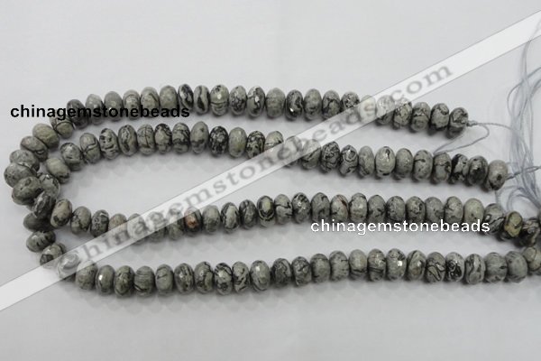 CPT121 15.5 inches 7*12mm faceted rondelle grey picture jasper beads