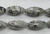 CPT122 15.5 inches 10*20mm faceted rice grey picture jasper beads