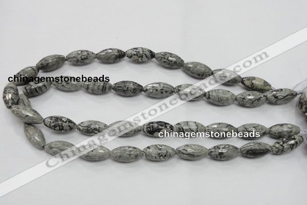 CPT122 15.5 inches 10*20mm faceted rice grey picture jasper beads