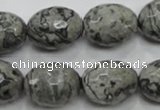 CPT123 15.5 inches 16*20mm faceted rice grey picture jasper beads