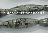 CPT124 15.5 inches 12*40mm rice grey picture jasper beads