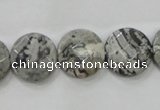 CPT125 15.5 inches 15mm faceted coin grey picture jasper beads