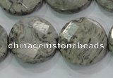 CPT126 15.5 inches 25mm faceted coin grey picture jasper beads