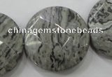 CPT127 15.5 inches 30mm faceted coin grey picture jasper beads