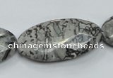 CPT128 15.5 inches 20*40mm faceted oval grey picture jasper beads