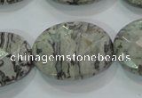 CPT129 15.5 inches 22*30mm faceted oval grey picture jasper beads