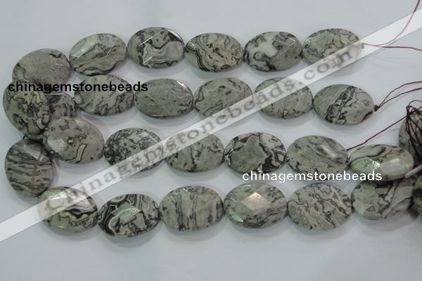 CPT129 15.5 inches 22*30mm faceted oval grey picture jasper beads