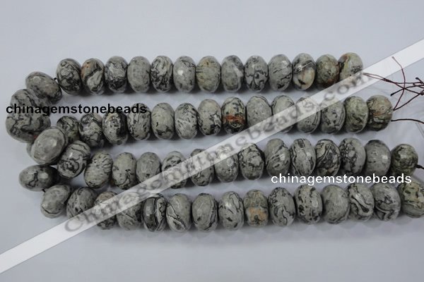 CPT135 15.5 inches 12*20mm faceted rondelle grey picture jasper beads