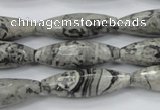 CPT136 15.5 inches 10*30mm faceted rice grey picture jasper beads