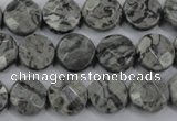 CPT140 15.5 inches 12mm faceted coin grey picture jasper beads