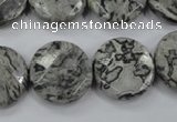 CPT141 15.5 inches 20mm faceted coin grey picture jasper beads