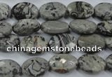 CPT143 15.5 inches 10*14mm faceted oval grey picture jasper beads