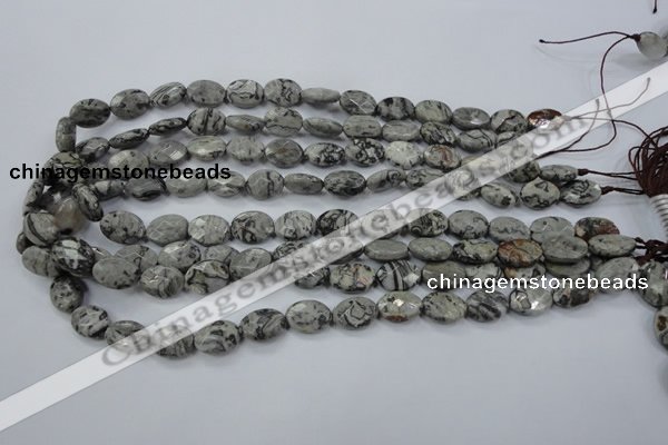 CPT143 15.5 inches 10*14mm faceted oval grey picture jasper beads