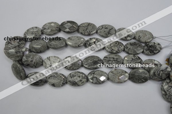 CPT147 15.5 inches 18*25mm faceted oval grey picture jasper beads