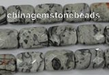 CPT152 15.5 inches 10*14mm faceted rectangle grey picture jasper beads