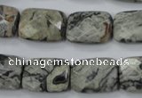 CPT154 15.5 inches 13*18mm faceted rectangle grey picture jasper beads