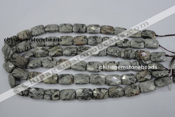 CPT154 15.5 inches 13*18mm faceted rectangle grey picture jasper beads