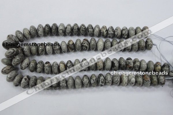 CPT160 15.5 inches 9*16mm rondelle grey picture jasper beads