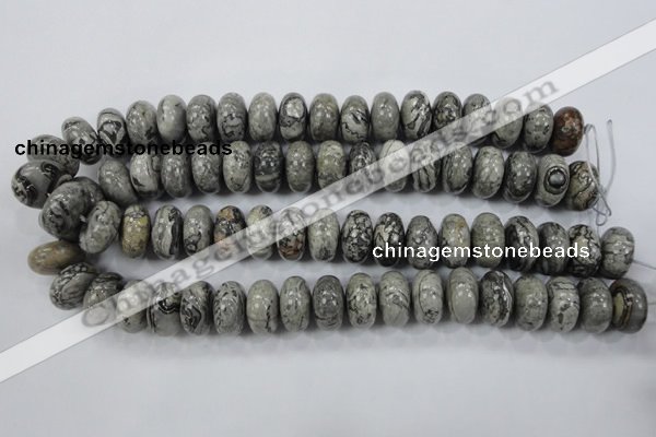 CPT161 15.5 inches 10*18mm rondelle grey picture jasper beads