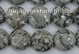 CPT165 15.5 inches 16mm flat round grey picture jasper beads