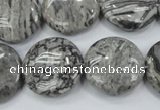 CPT167 15.5 inches 20mm flat round grey picture jasper beads