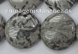 CPT168 15.5 inches 25mm flat round grey picture jasper beads