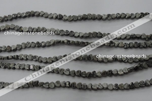 CPT184 15.5 inches 4*4mm heart grey picture jasper beads wholesale