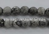 CPT187 15.5 inches 6mm faceted round grey picture jasper beads