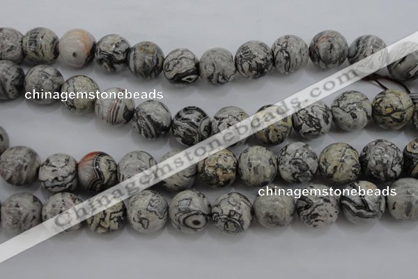 CPT190 15.5 inches 14mm round grey picture jasper beads wholesale