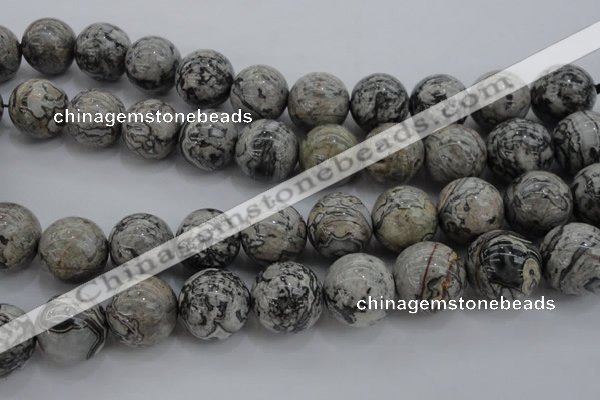 CPT191 15.5 inches 16mm round grey picture jasper beads wholesale