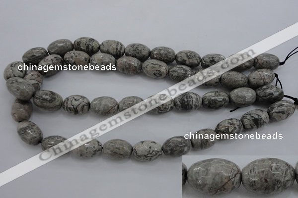 CPT195 15.5 inches 13*18mm faceted rice grey picture jasper beads