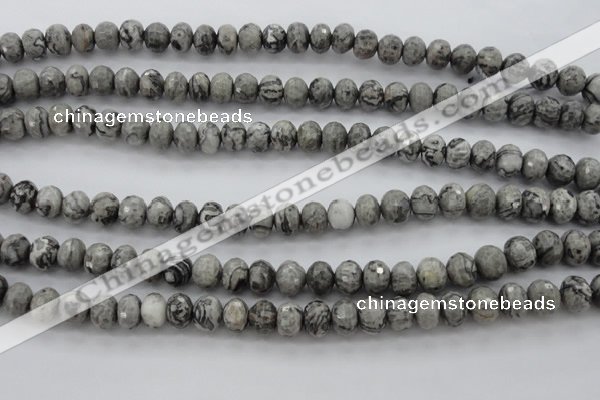 CPT196 15.5 inches 5*8mm faceted rondelle grey picture jasper beads