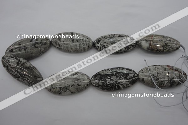 CPT198 15.5 inches 25*50mm oval grey picture jasper beads wholesale