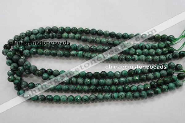 CPT214 15.5 inches 8mm faceted round green picture jasper beads