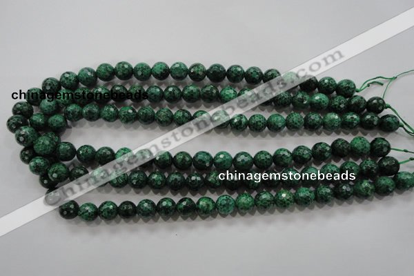 CPT215 15.5 inches 10mm faceted round green picture jasper beads