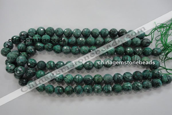 CPT216 15.5 inches 12mm faceted round green picture jasper beads