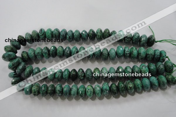 CPT225 15.5 inches 9*16mm faceted rondelle green picture jasper beads