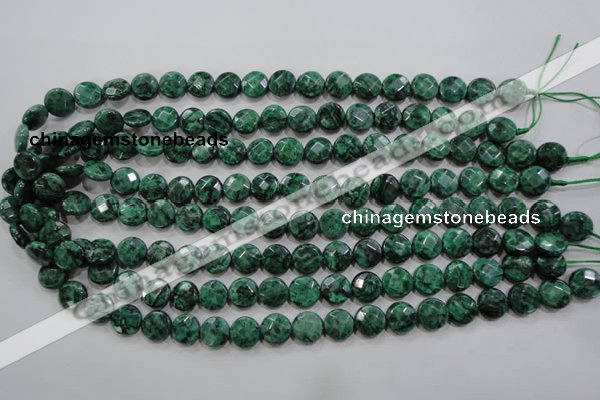 CPT231 15.5 inches 10mm faceted coin green picture jasper beads